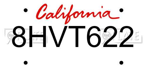 8HVT622 California License Plate