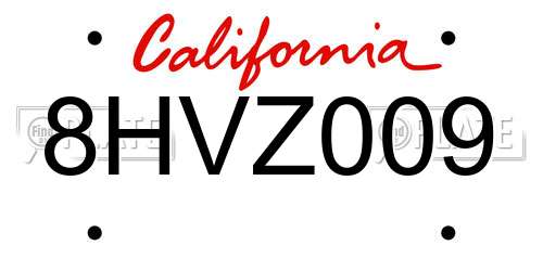 8HVZ009 California License Plate