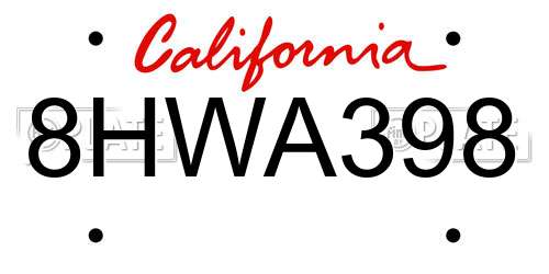 8HWA398 California License Plate