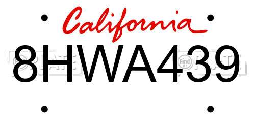 8HWA439 California License Plate