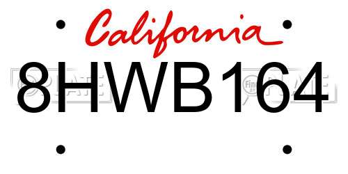 8HWB164 California License Plate