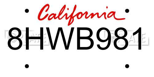 8HWB981 California License Plate