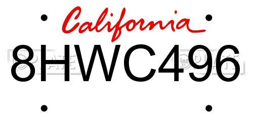 8HWC496 California License Plate