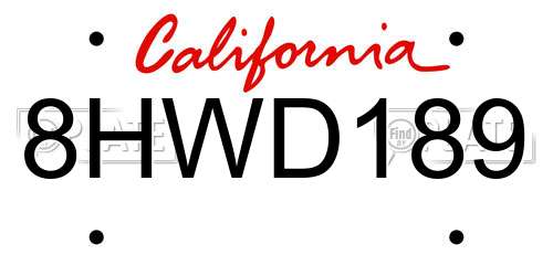 8HWD189 California License Plate