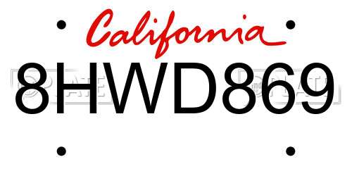 8HWD869 California License Plate