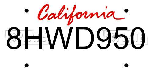 8HWD950 California License Plate