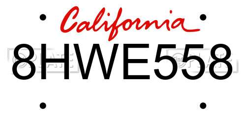 8HWE558 California License Plate