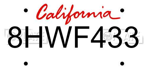 8HWF433 California License Plate
