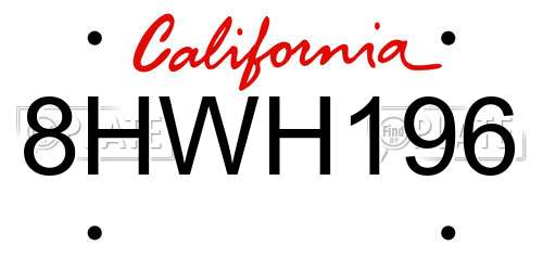 8HWH196 California License Plate