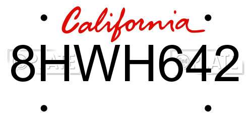 8HWH642 California License Plate
