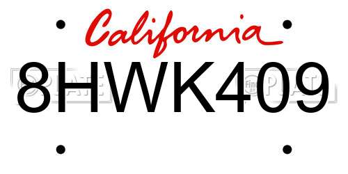 8HWK409 California License Plate