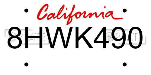 8HWK490 California License Plate