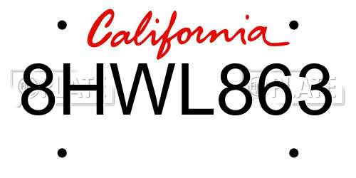 8HWL863 California License Plate