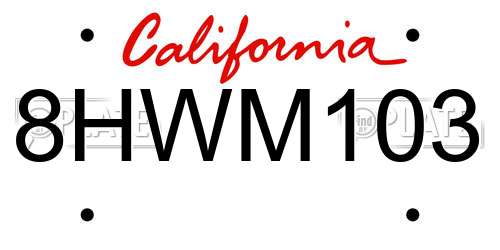 8HWM103 California License Plate