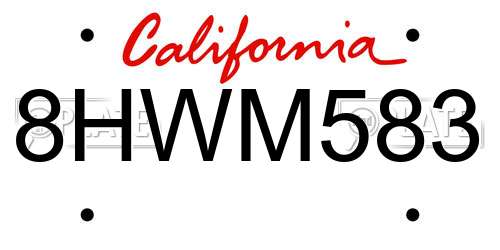 8HWM583 California License Plate