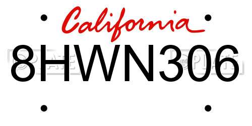 8HWN306 California License Plate