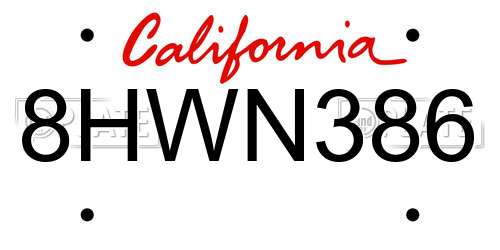 8HWN386 California License Plate