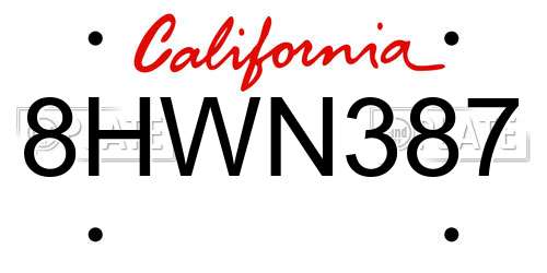 8HWN387 California License Plate