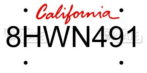 8HWN491 California License Plate