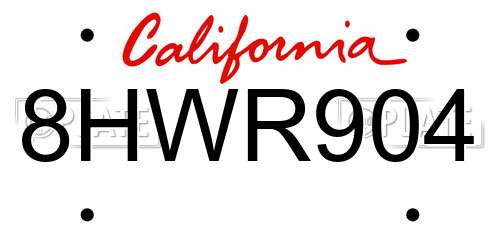 8HWR904 California License Plate