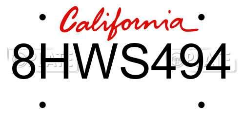 8HWS494 California License Plate