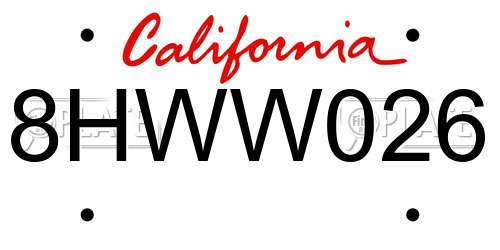 8HWW026 California License Plate