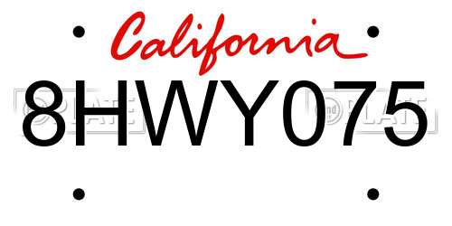 8HWY075 California License Plate