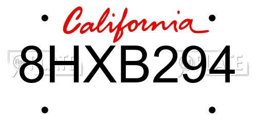 8HXB294 California License Plate