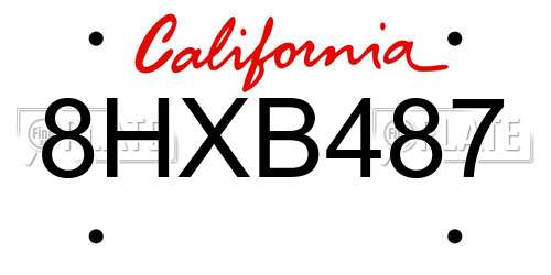 8HXB487 California License Plate