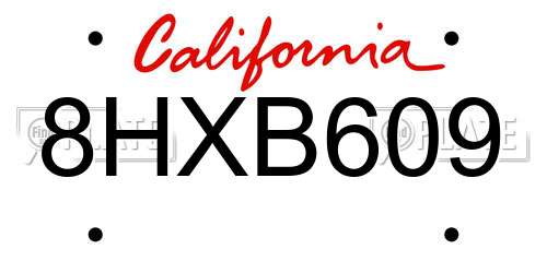 8HXB609 California License Plate