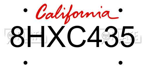 8HXC435 California License Plate