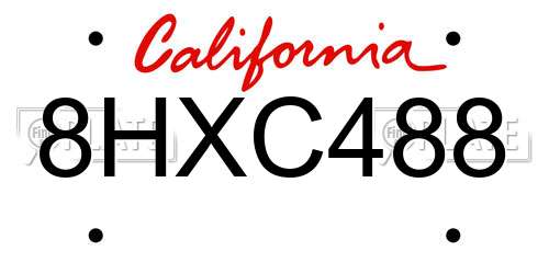 8HXC488 California License Plate