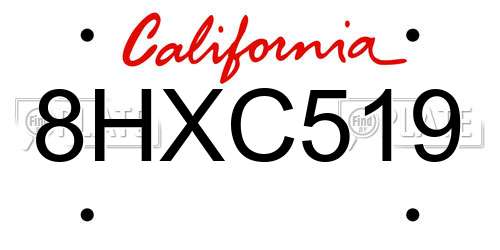 8HXC519 California License Plate