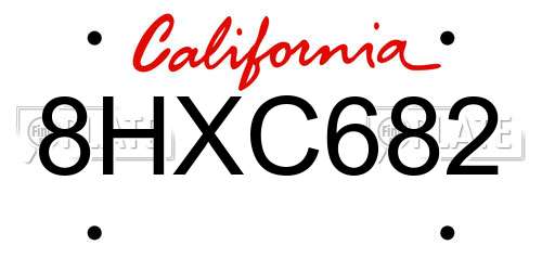 8HXC682 California License Plate