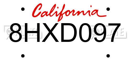 8HXD097 California License Plate