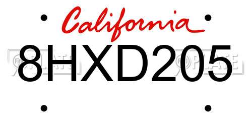 8HXD205 California License Plate