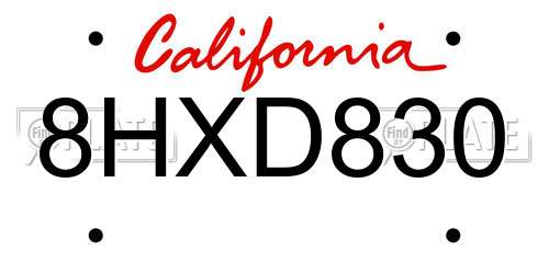 8HXD830 California License Plate