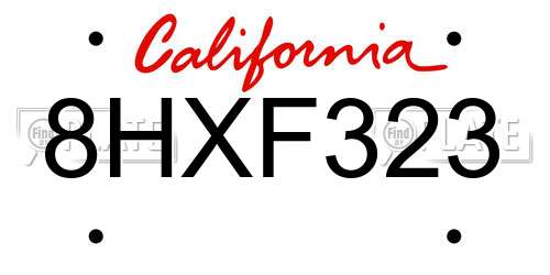 8HXF323 California License Plate