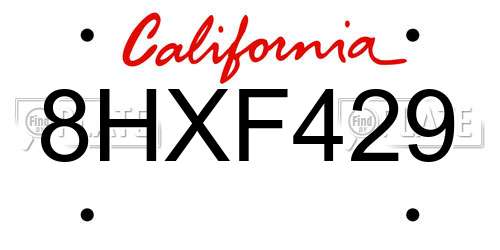 8HXF429 California License Plate