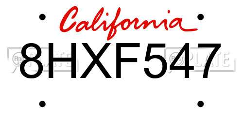8HXF547 California License Plate