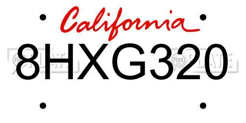 8HXG320 California License Plate