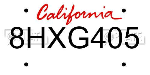 8HXG405 California License Plate