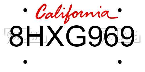 8HXG969 California License Plate