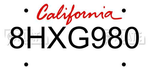 8HXG980 California License Plate