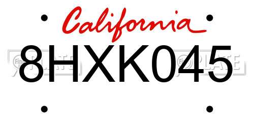 8HXK045 California License Plate
