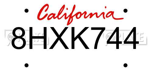 8HXK744 California License Plate