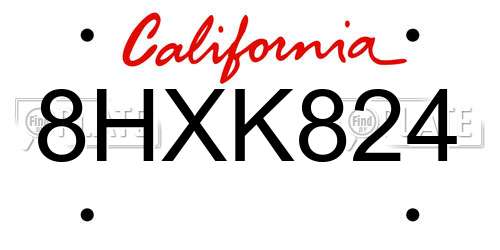8HXK824 California License Plate