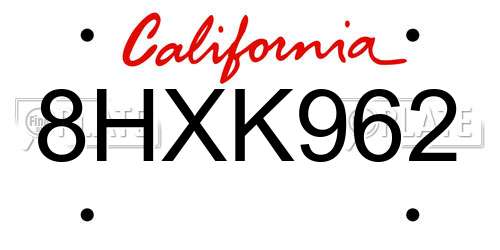 8HXK962 California License Plate