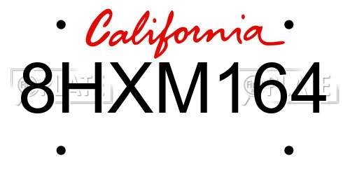 8HXM164 California License Plate