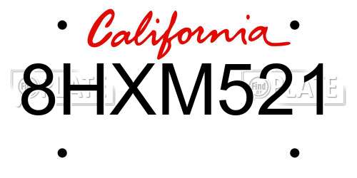 8HXM521 California License Plate